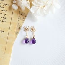 RLL.S限定オリジナル パール アメジストとクローバー 本当に痛くないノンホールピアス 2月誕生石