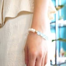 真珠とブルーカルセドニーのブレスレット　Johanna