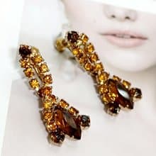 vintage jewelry  典雅奢華垂墜萊茵鑽 夾式耳環