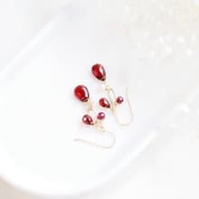 精品切割 酒紅石榴石耳環