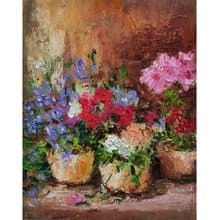 Floral Bouquet Original Oil Painting Potted Flowers Wall Art Gift Idea 手工油畫 油畫原作