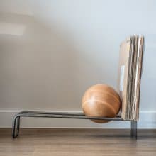 Modern Steel and Wood Vinyl Record Stand – Sculptural Book Display