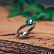 Dainty Twig and Blue Topaz Engagement Ring Silver Nature inspired Custom Stone
