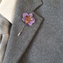 Men's lapel pin flower orchid lilac, Fathers day gift for him Leather boutonnie