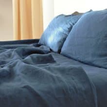 Ocean blue linen sheet set / Flat+fitted sheet+2 pillowcases / Blue bedding