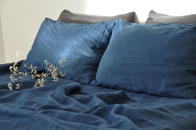 Ocean blue linen sheet set / Flat+fitted sheet+2 pillowcases / Blue bedding