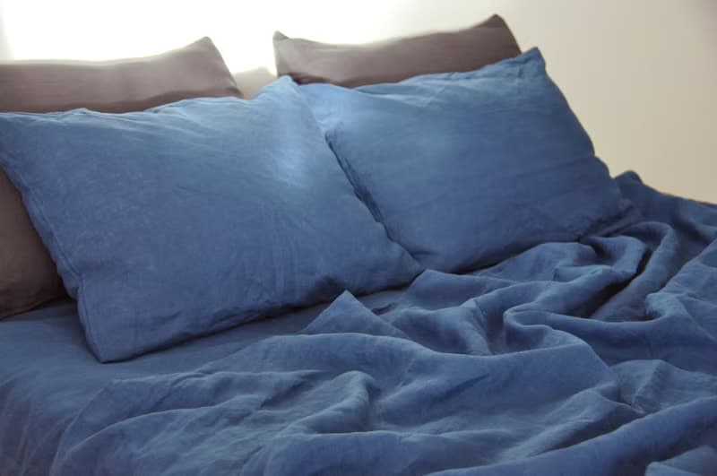 Ocean blue linen sheet set / Flat+fitted sheet+2 pillowcases / Blue bedding