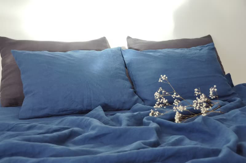 Ocean blue linen sheet set / Flat+fitted sheet+2 pillowcases / Blue bedding