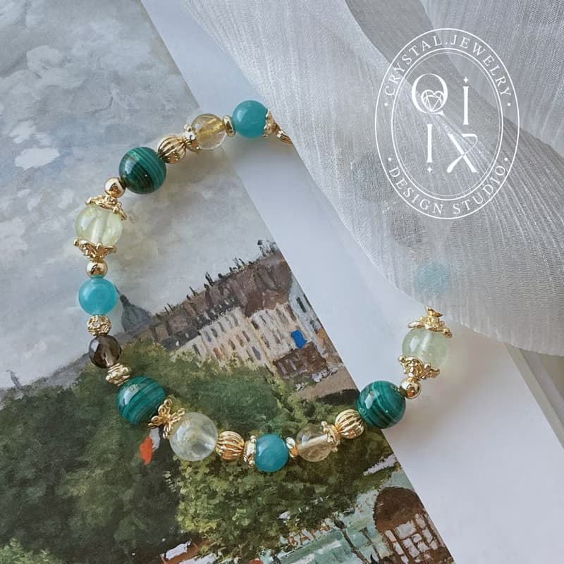 蒼葭丨孔雀石+葡萄石 //療癒招財// 天然水晶手鍊