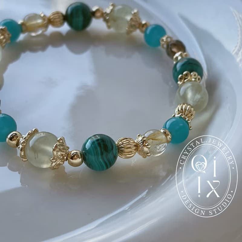蒼葭丨孔雀石+葡萄石 //療癒招財// 天然水晶手鍊