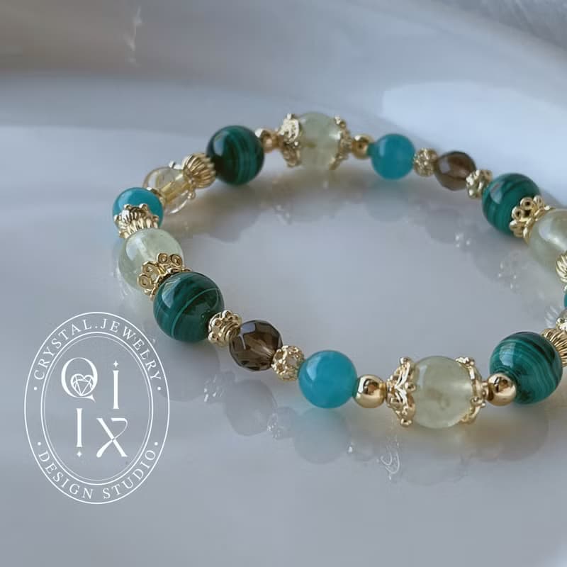 蒼葭丨孔雀石+葡萄石 //療癒招財// 天然水晶手鍊