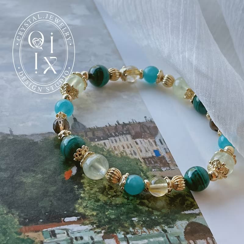 蒼葭丨孔雀石+葡萄石 //療癒招財// 天然水晶手鍊