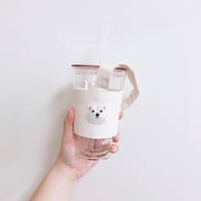 【小熊比比】白熊刺繡米白飲料杯袋 杯套