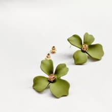碧綠之花  耳環 耳飾 飾品 銀 S925 日系 氣質 葉子 花 綠 精緻