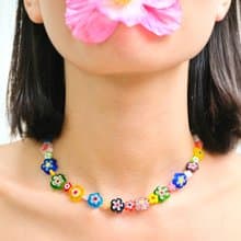 Necklace Posy • Millefiori Flower Beads •  Beaded Jewelry • Flower Chain