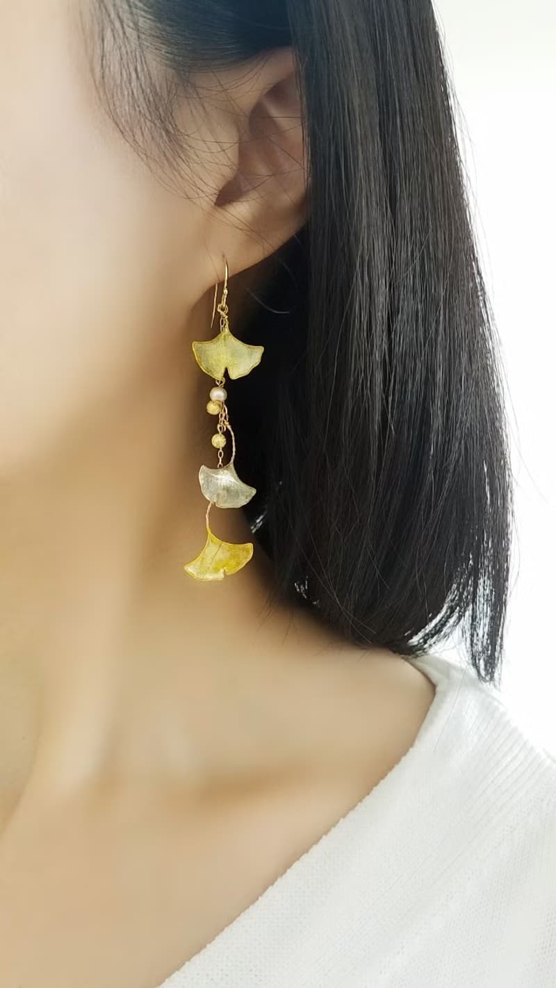 銀杏と淡水パールのピアス/イヤリング・秋色
