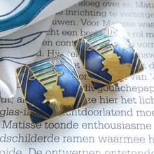 Vintage Jewelry 景泰藍 紫底方形 人物雙側臉 夾式耳環