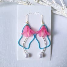 ボタニカル ピアス・イヤリング 【ブルー×ピンク】