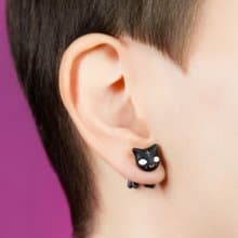 Creepy Black Cat Earrings - Cute Jewelry for Cat Lovers - Handmade Art