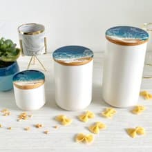 Ceramic Jar, Ceramic Canister, Resin Ocean Painting, Wedding Gift, Home Gift