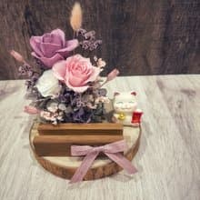 招財貓永生花名片座 乾燥花/開幕送禮/招財/玄關擺飾/升遷祝賀