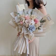 胭脂紅粉大花束 浪漫燈串 情人節 永生花畢業花束 生日禮物 擴香