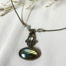 拉長石編織項鍊/橘黃綠漸層光