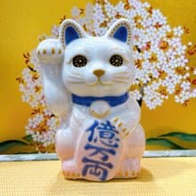 【桃耀億金】日本清水燒招財貓 | 花結晶 桃白 - 億万両 右