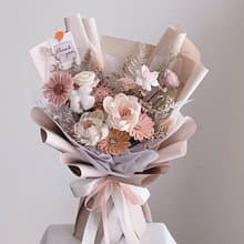 【乾燥花不凋花】粉米白色牡丹玫瑰自然風花束