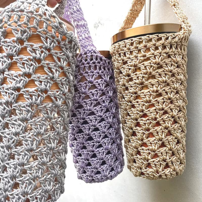 手鉤飲料提袋 防水飲料袋 夏天必備  Knit Design Bottle Bag