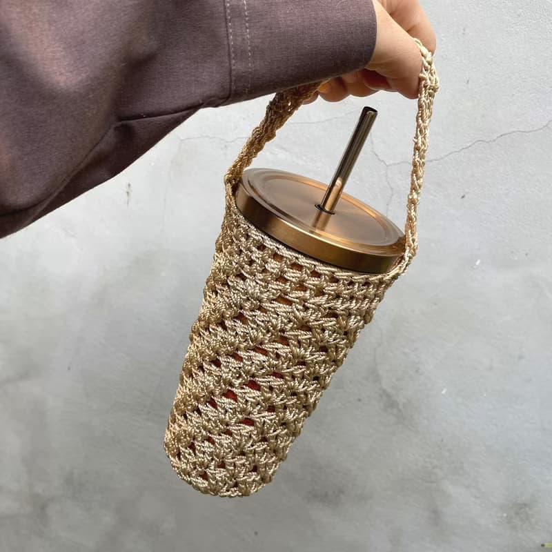 手鉤飲料提袋 防水飲料袋 夏天必備  Knit Design Bottle Bag