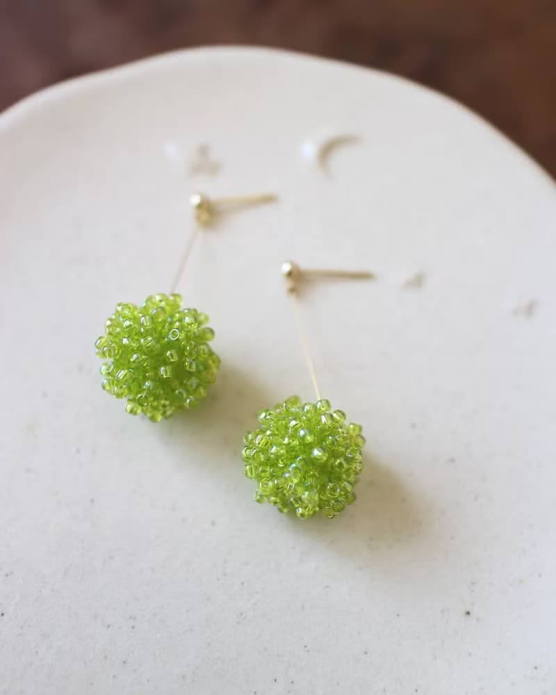 串珠耳飾_綠藻球
