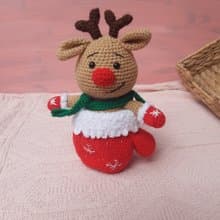 Hand crochet Funny Reindeer in a cup Stuffed toys Animals Plush toys Christmas