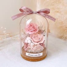 永生花玻璃盅-紗霧櫻粉 l 不凋花玻璃盅 日本玫瑰 乾燥花盅