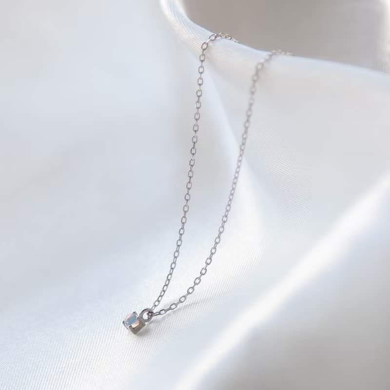 快速出貨 蛋白石純銀項鍊 | 10月誕生石 生日禮物 水晶鎖骨