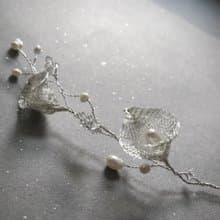 Helyn - 手作新娘髮飾 海芋 馬蹄蘭 淡水珍珠 鍍銀 施華洛水晶