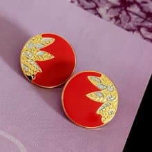 vintage jewelry  典雅描金東方紅琺瑯 夾式耳環