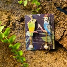 耳環 虎皮 刺繡 耳夾 鸚鵡 鳥 手工 珍珠 生日 禮物 禮盒