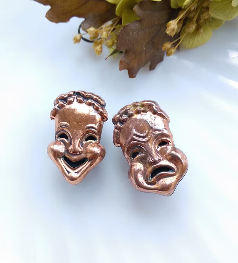 Vintage Jewelry 西洋古董飾品 Renoir 喜劇和悲劇 面具 夾式耳環