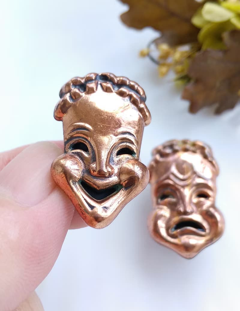 Vintage Jewelry 西洋古董飾品 Renoir 喜劇和悲劇 面具 夾式耳環
