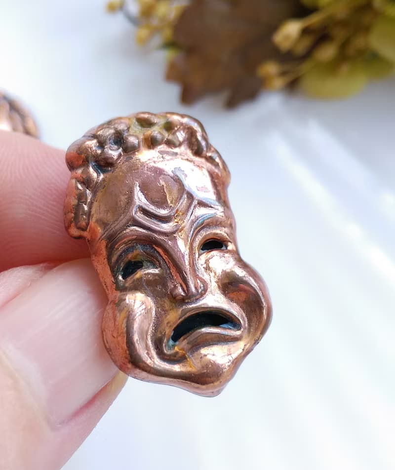 Vintage Jewelry 西洋古董飾品 Renoir 喜劇和悲劇 面具 夾式耳環