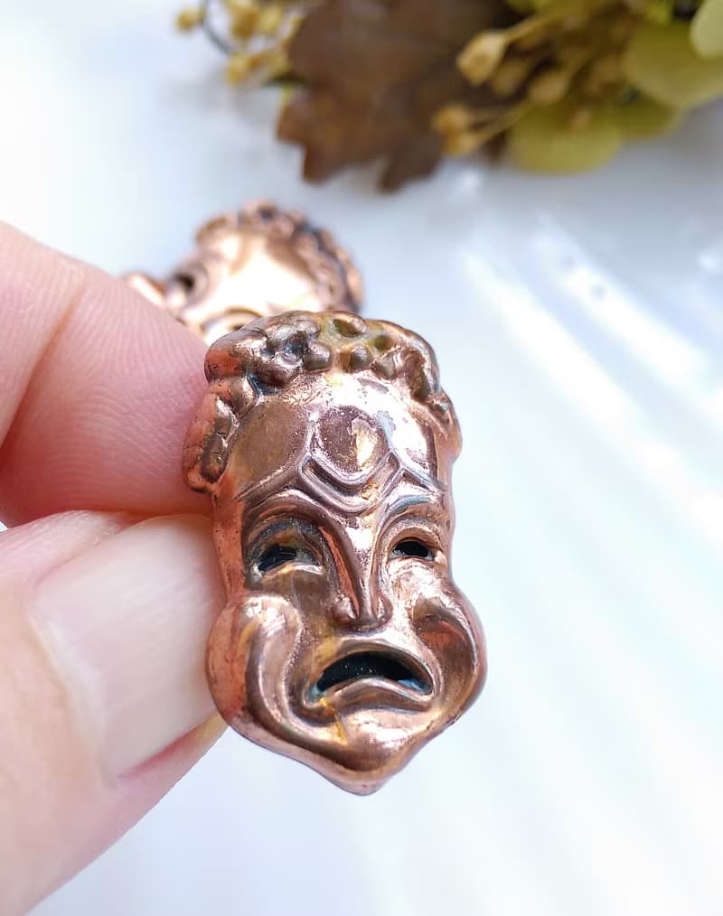 Vintage Jewelry 西洋古董飾品 Renoir 喜劇和悲劇 面具 夾式耳環