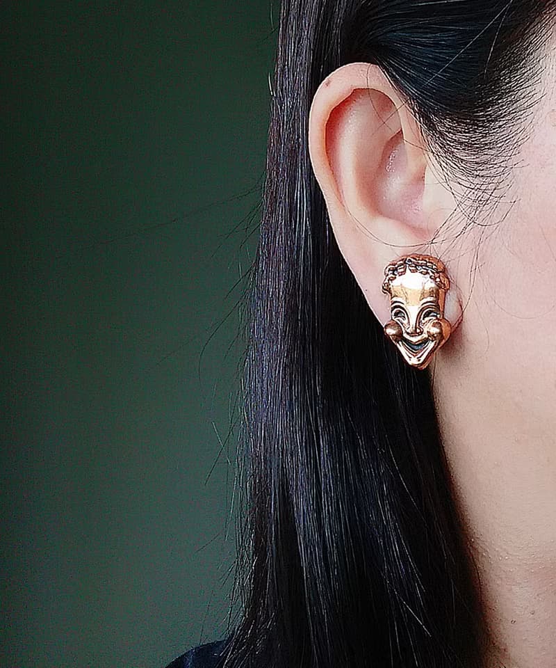 Vintage Jewelry 西洋古董飾品 Renoir 喜劇和悲劇 面具 夾式耳環