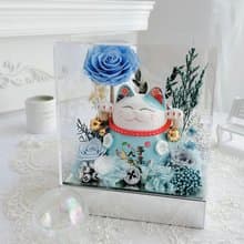 藍色招財貓開運永生花禮