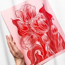 Pink & Red Tulips Flower Linocut Print Spring Wall Art Original Artwork Decor