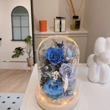 藍色永生花玻璃罩小夜燈 莫藍迪灰 寶藍色永生花 生日禮物 情人節