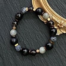 農曆七月避邪保平安-金曜石x黑曜石x風化瑪瑙x六字箴言x白閃光石