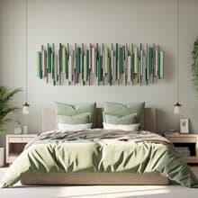 鼠尾草潮汐 藍綠與鼠尾草綠立體壁掛雕塑 木材與金屬