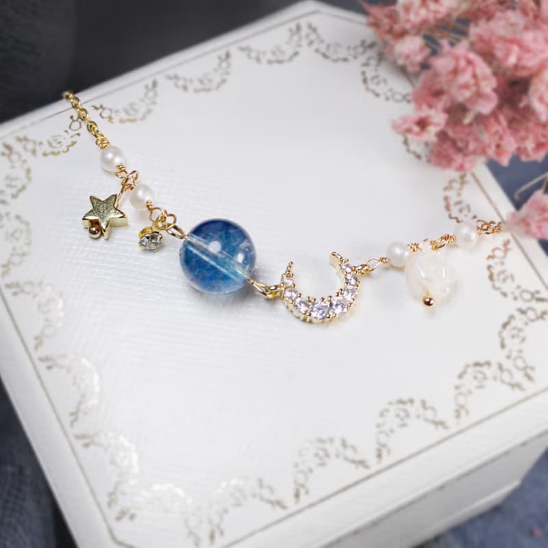 Giftest 珍珠藍水晶 / 小王子 女朋友禮物水晶手鍊朋友B14
