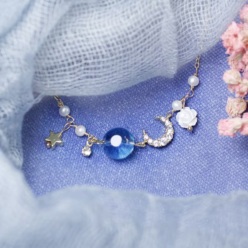 Giftest 珍珠藍水晶 / 小王子 女朋友禮物水晶手鍊朋友B14